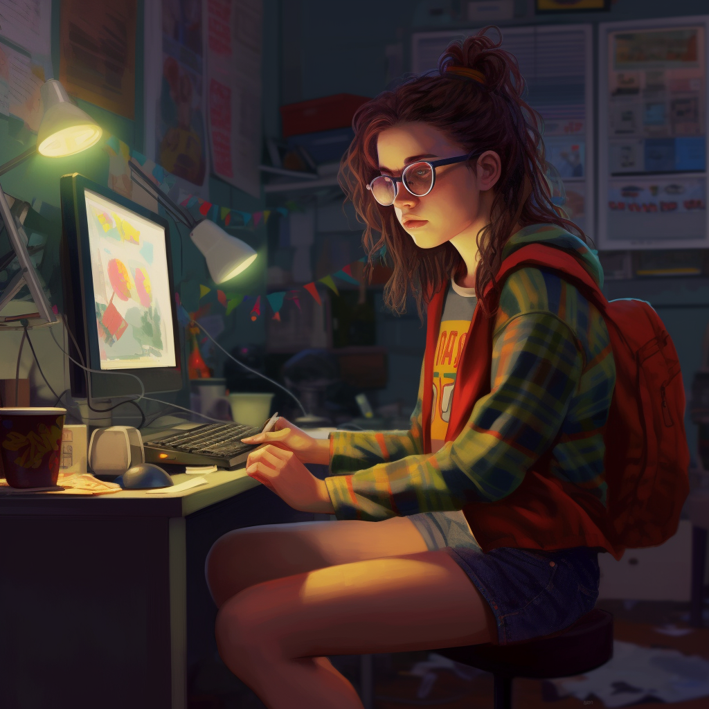Midnight Digital Odyssey: A Teenage Prodigy at Work