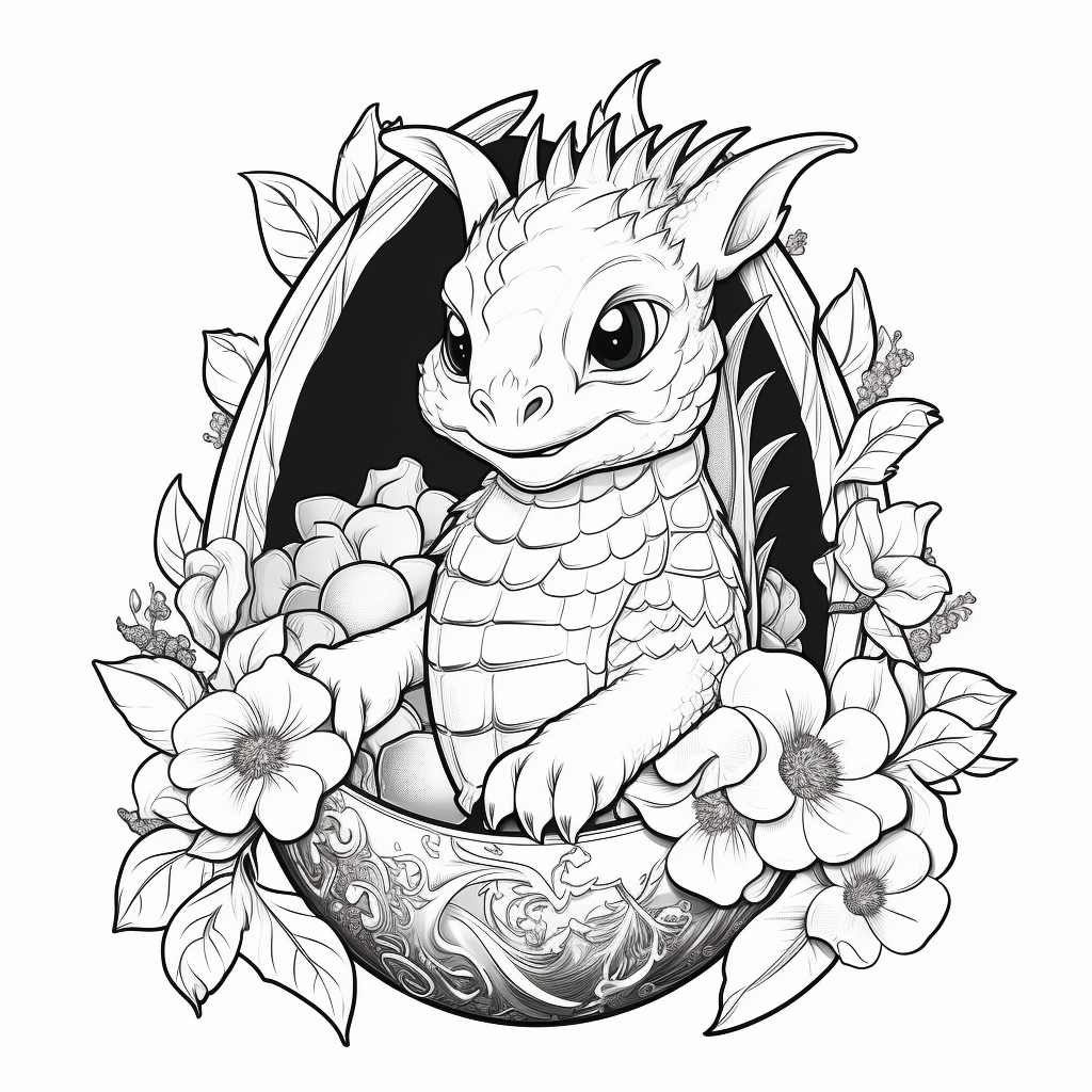 Hatching Baby Dragon: Cartoon Coloring Page