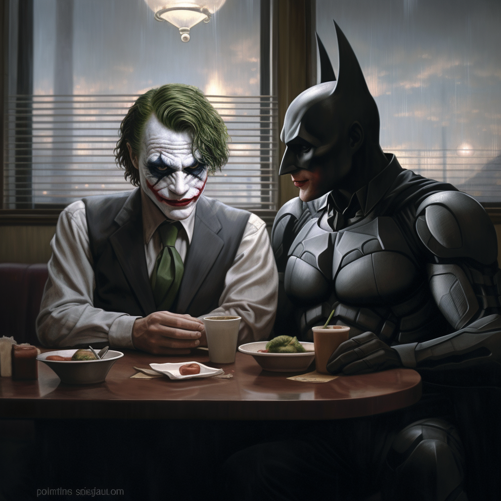 A Tense Meal: Batman and Joker's Mid-Journey Burger Break