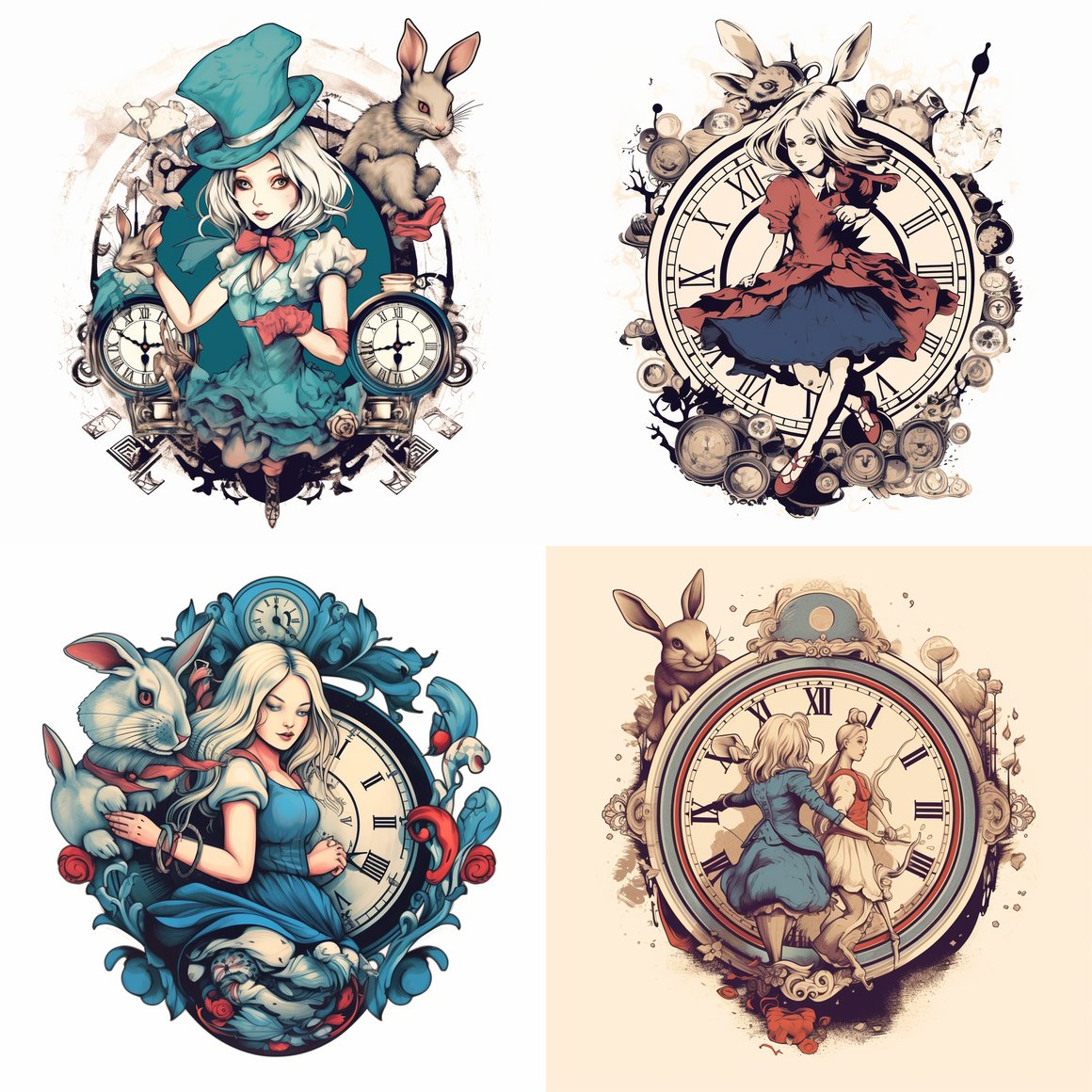 A Vector Illustration of Alice and the Hurried White Rabbit