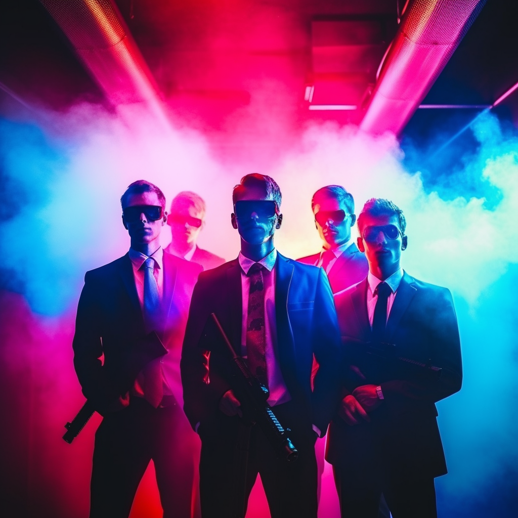 Neon Nights: Tuxedo Airsoft Mid-journey Madness