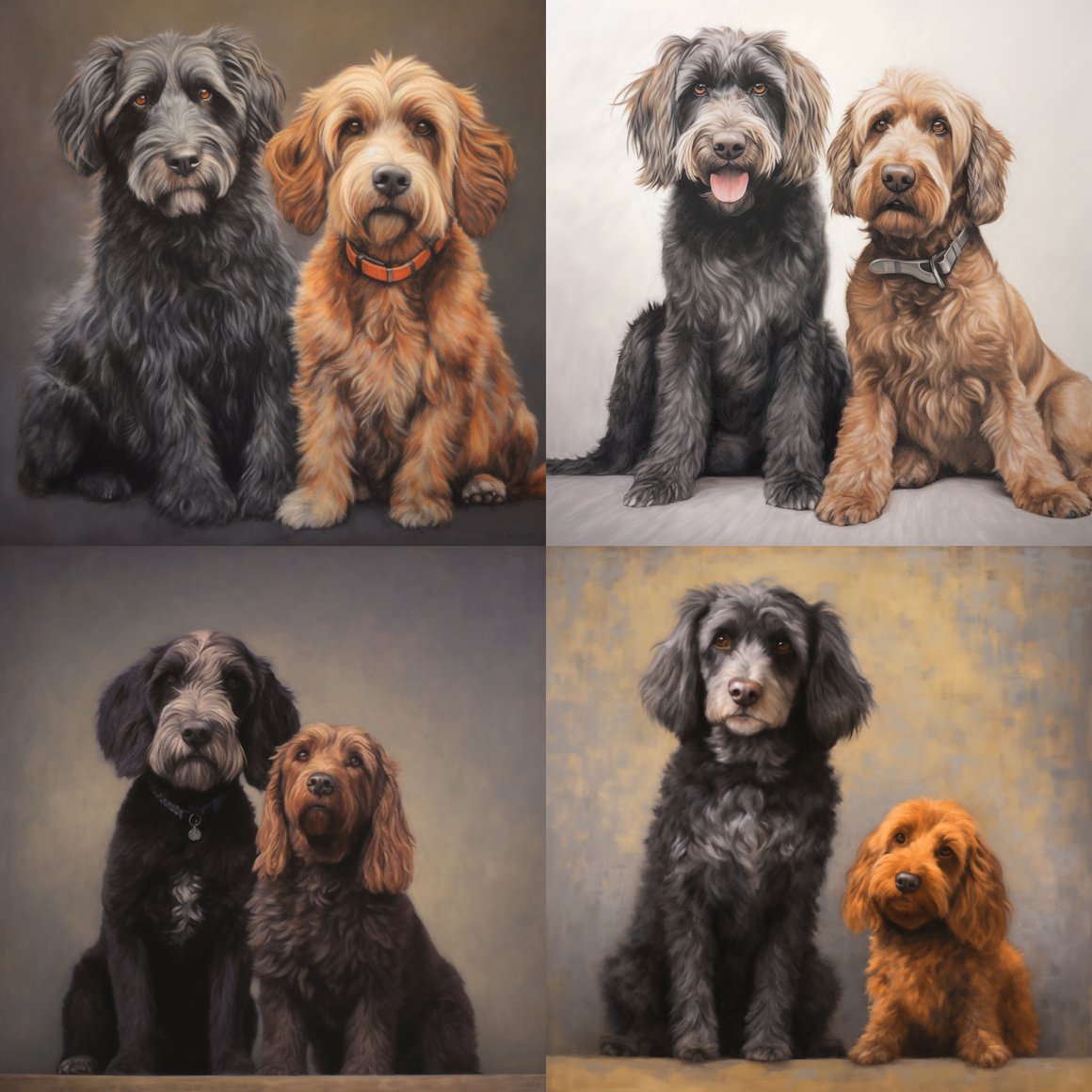 Companions in Contrast: A Pastel Portrait of Two Doodles