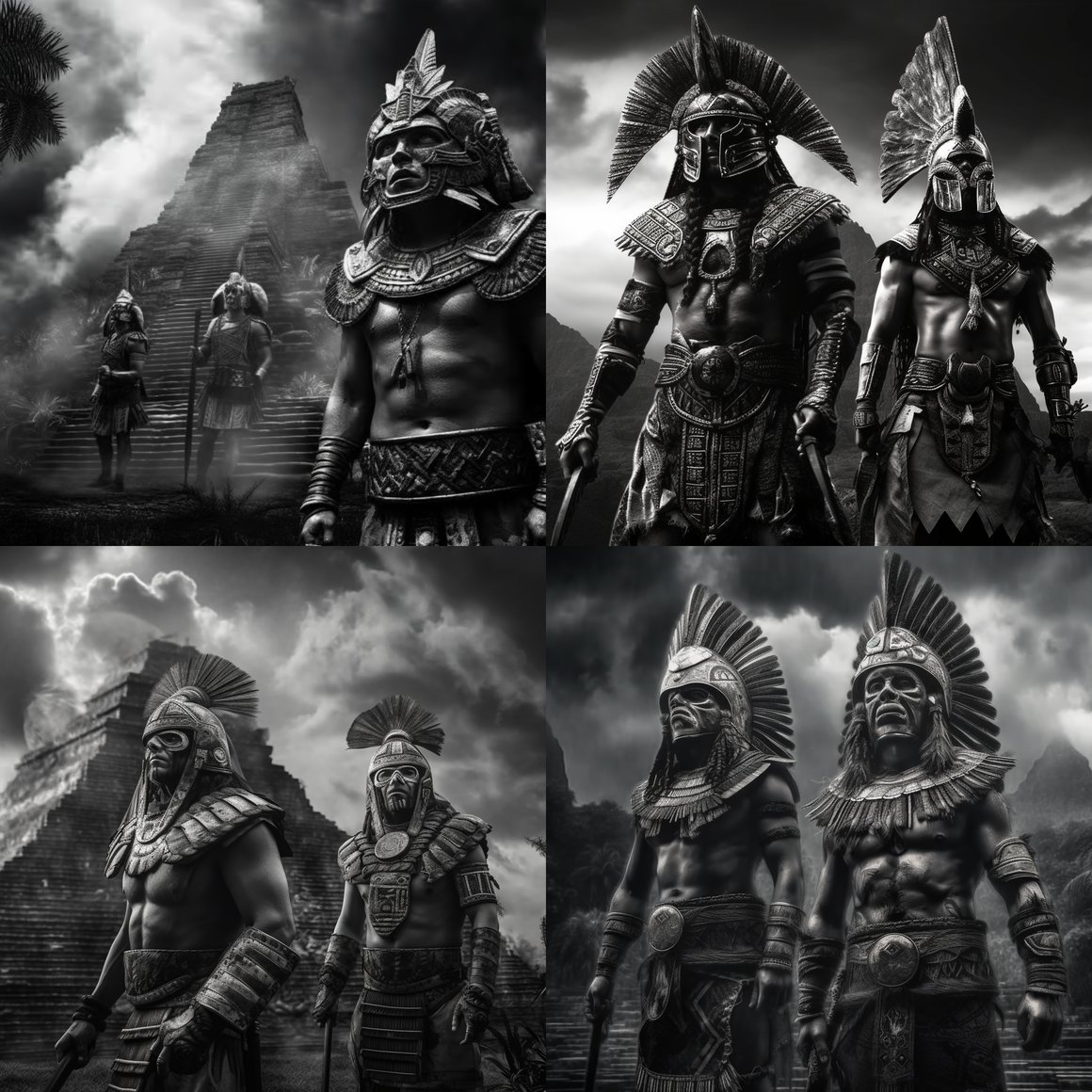 Desolate Shadows: Aztec Warriors Mid-Journey in Ultra HD