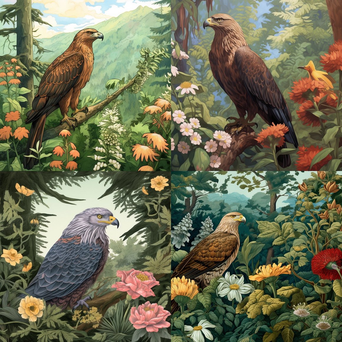 Hawk and Hummingbird in Forest Tranquility