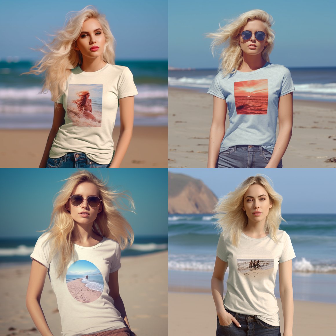 Summer Beach Style: T-Shirt Mock-up with a Blond Beauty