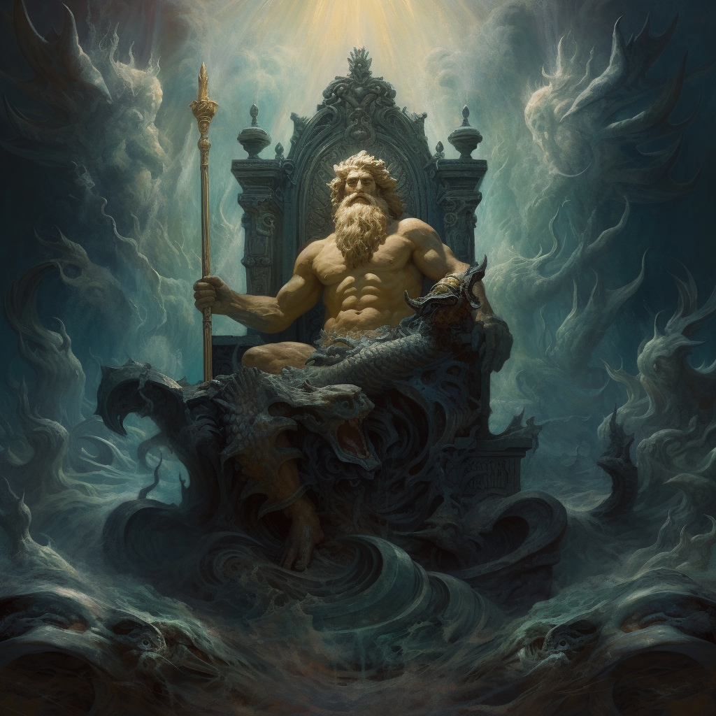 Retrato HD del Rey Tritón en su Trono Submarino