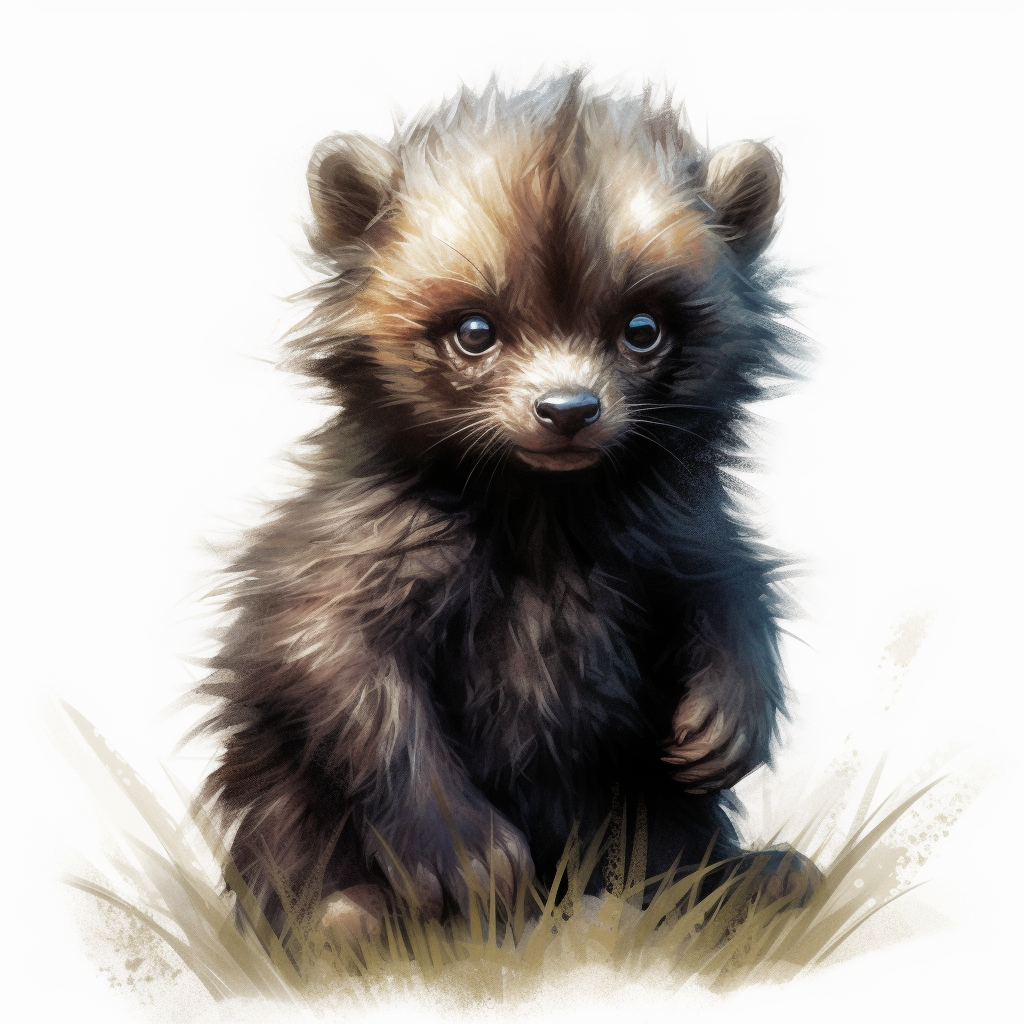 Detailed Illustration of a Scruffy Baby Wolverine Cub
