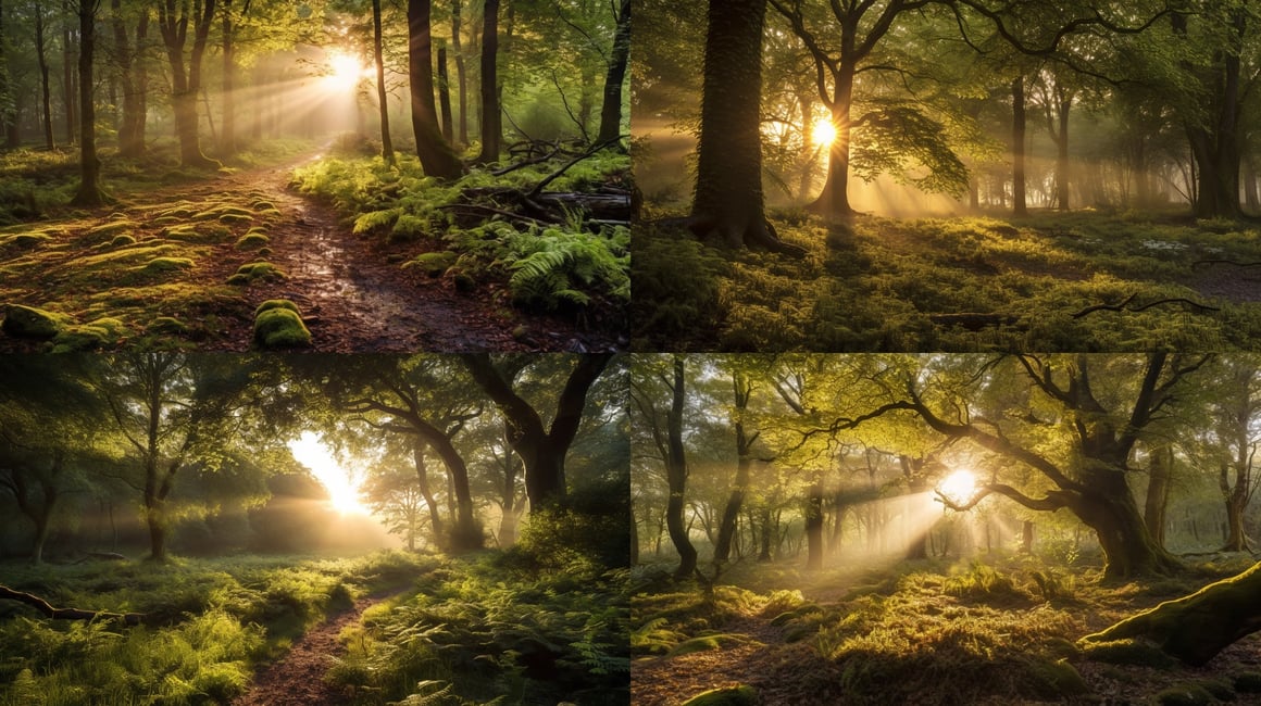 Summer Sunrise Journey Through British Oak Forest