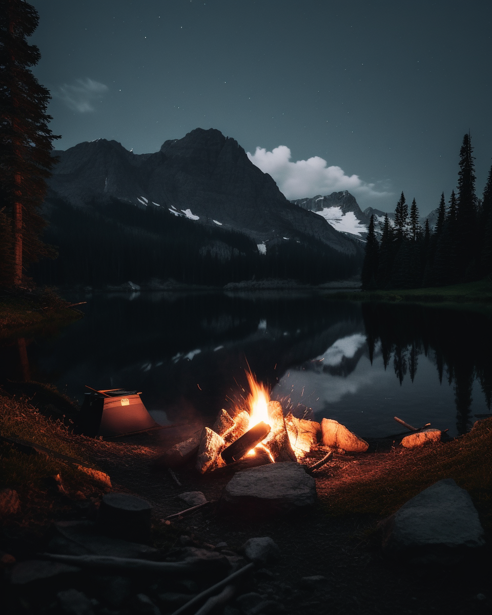 Midnight Camping by the Lakeside