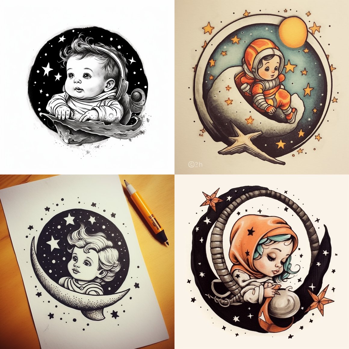 Retro Moonchild Tattoo Design Progress