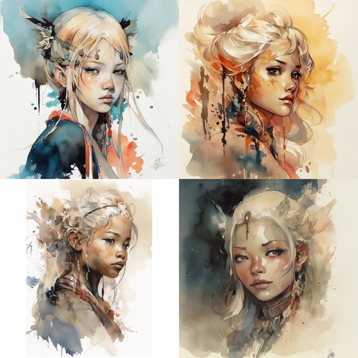 A Tlingit Girl's Journey in Yoshitaka Amano Style Watercolours - Version 5, Size 250