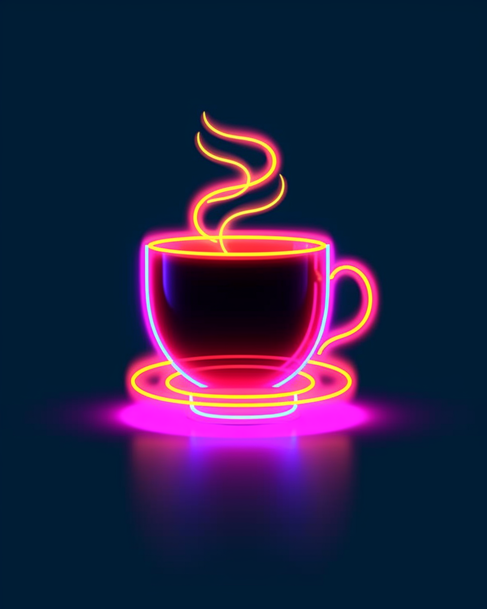 Neon Coffee Break: Mid-Journey Digital Art