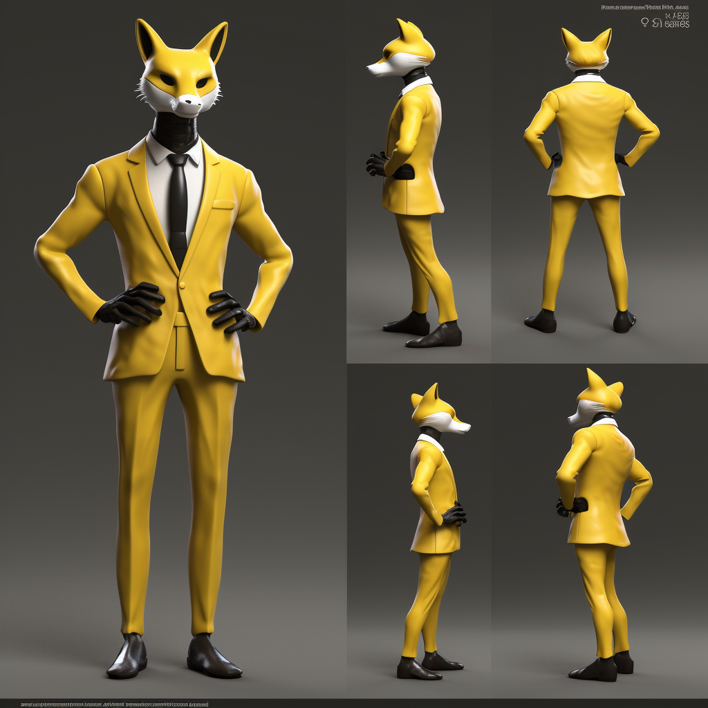 Dapper Fox Marvel Comic Style 3D Character Turnaround Sheet