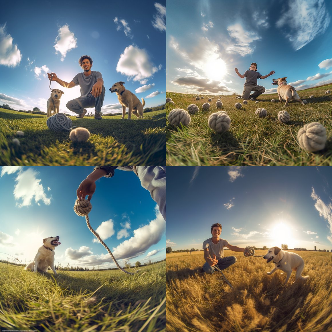 A Sunlit Playtime: Man's Best Friend Interaction