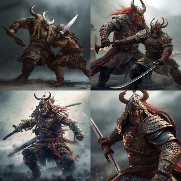 Clash of Cultures: Viking vs Samurai Render Prompt | NeoPrompt