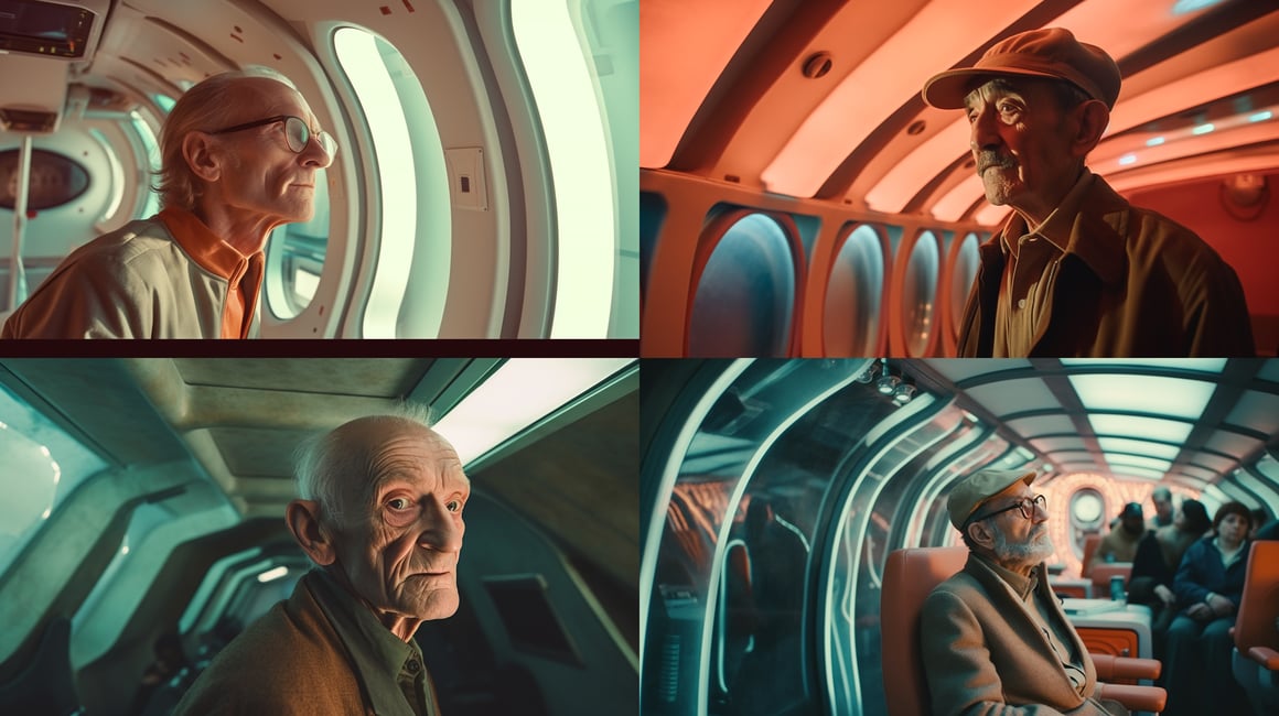 Retro-Futuristic Space Journey in Mid-Cinematic Shot