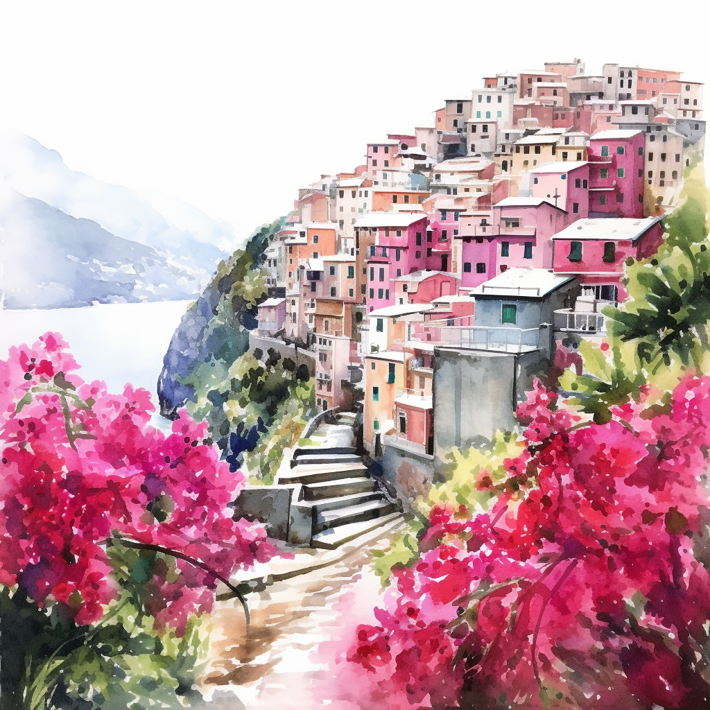 Cinque Terre Journey: Gagliardi-Inspired Watercolor
