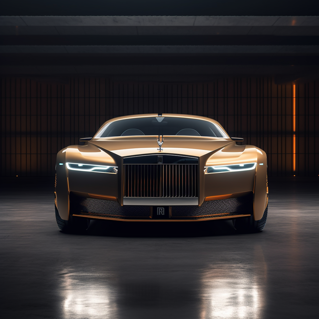 Mid-Journey Glance at 2024 Rolls-Royce Spectre Electric 2090's Golden competition design schematics