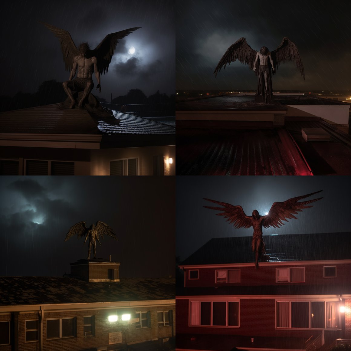 Midnight Descent: An Angel's Crisis on Rooftop