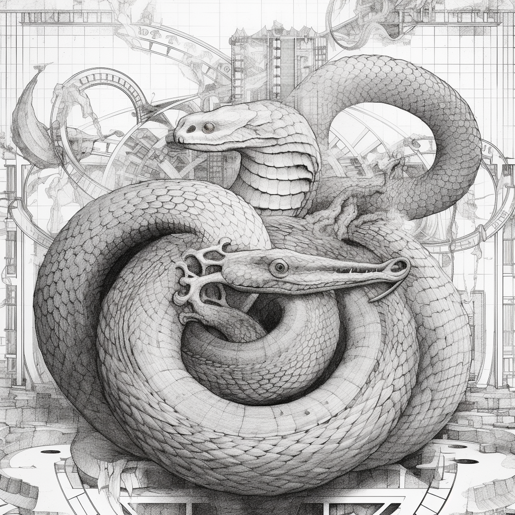 Halfway Through: Vintage Snake Flow Diagram Coloring Page