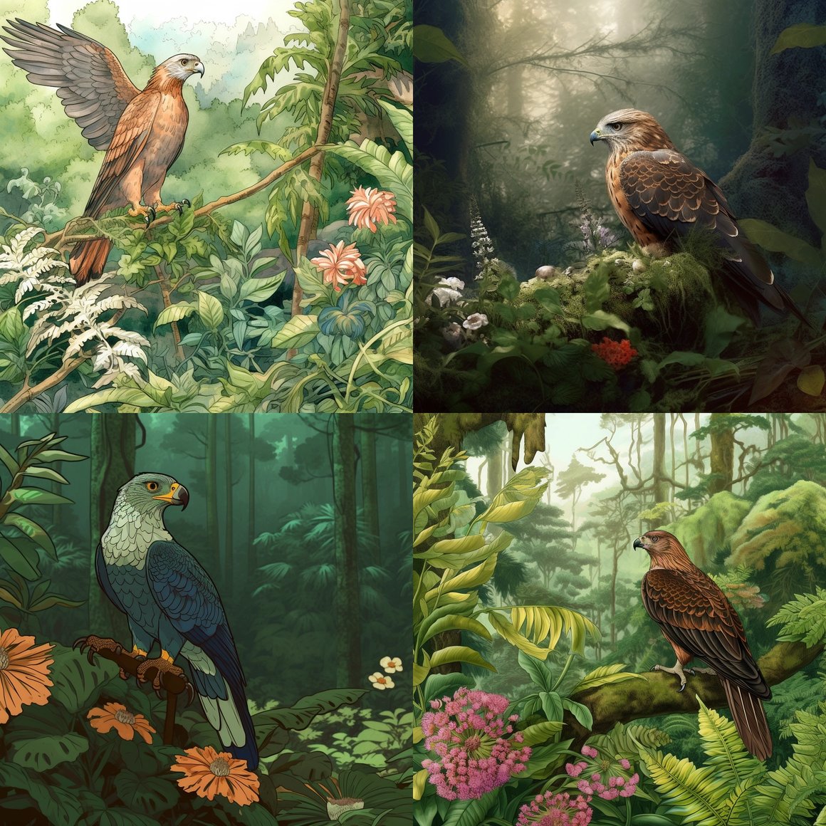 Hawk and Hummingbird in Forest Tranquility