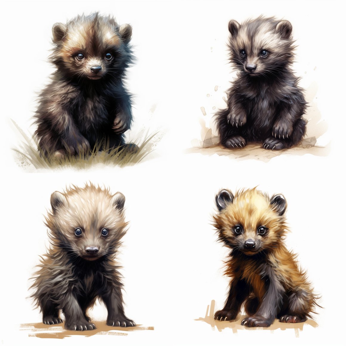 Detailed Illustration of a Scruffy Baby Wolverine Cub