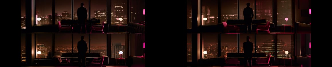 Neon Noir: A Mid-Journey Still in Monochrome