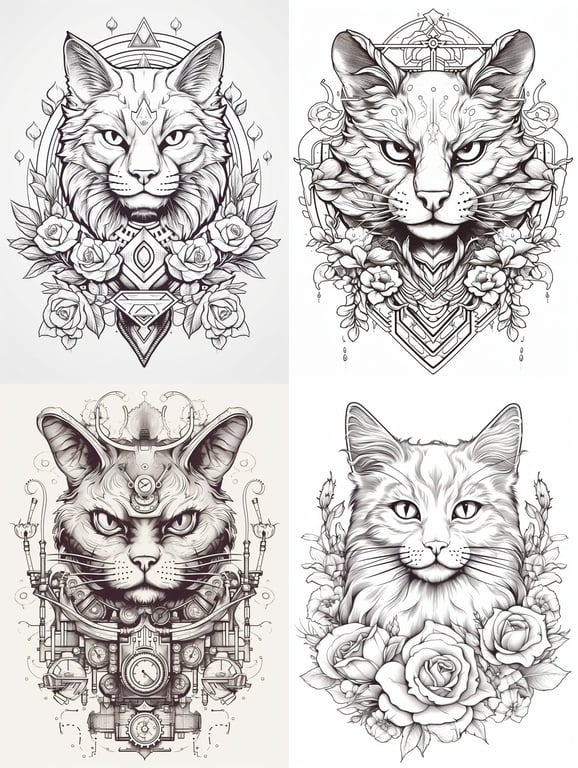 Classic Cat Tattoo Design Coloring Page Prompt | NeoPrompt