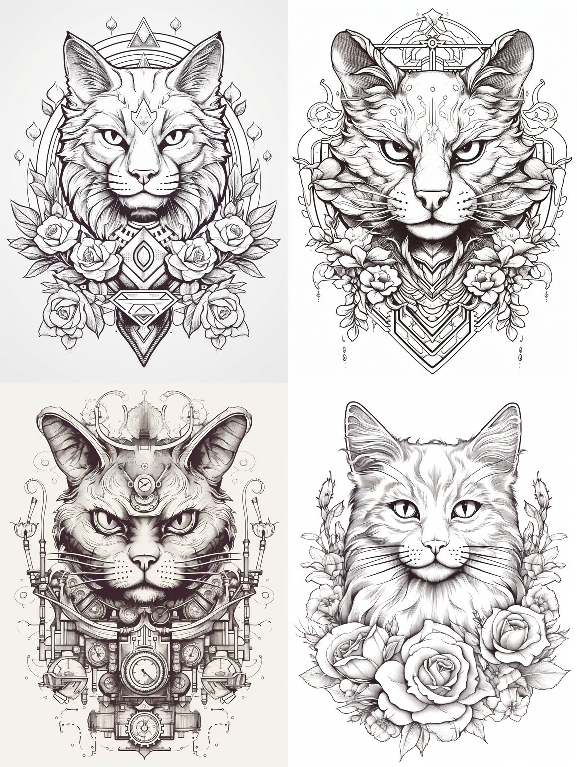 Classic Cat Tattoo Design Coloring Page