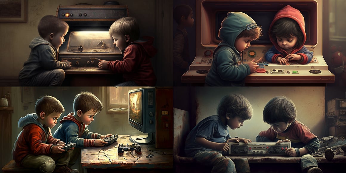 Children Playing on a Game Console Halfway Through the Journey