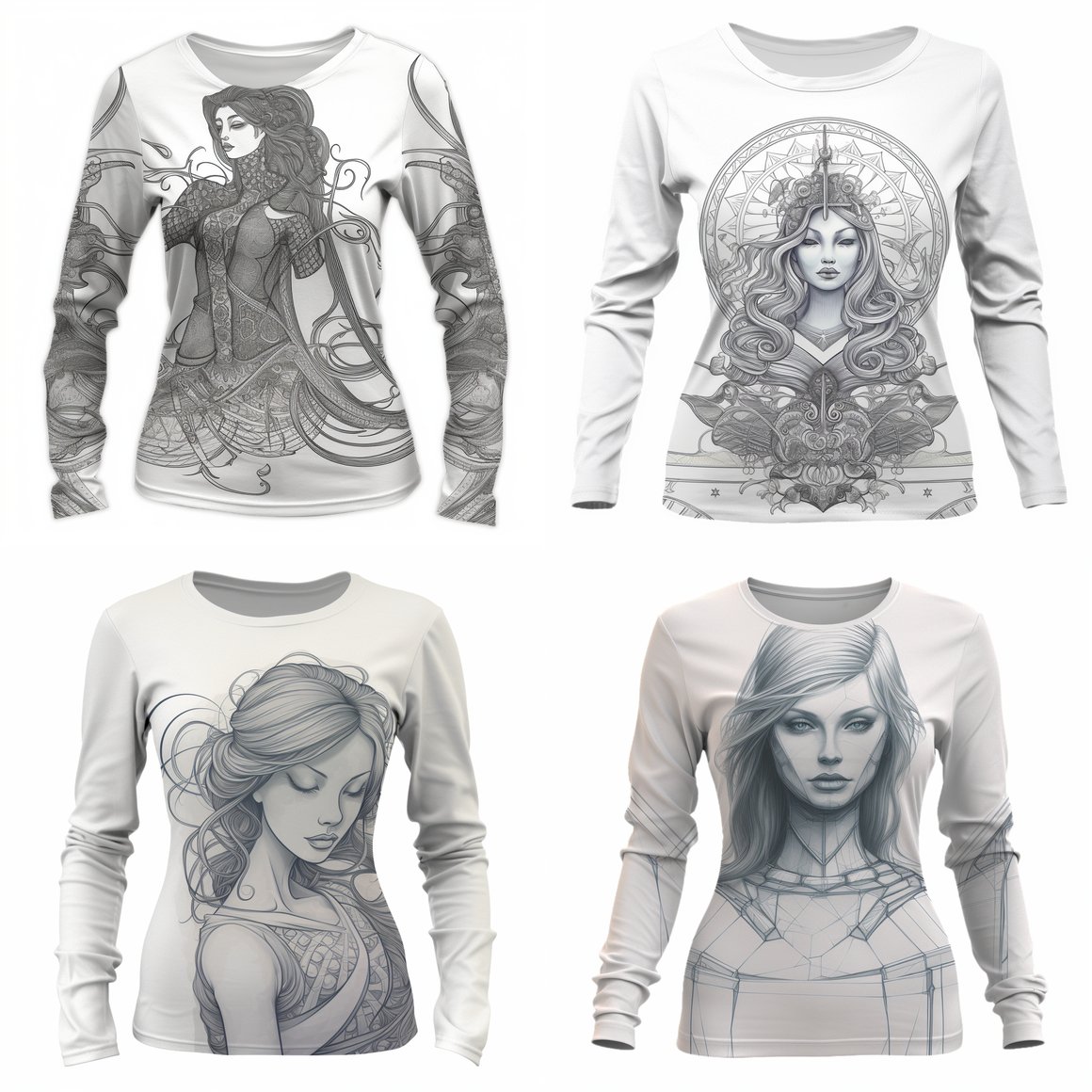 Detailed Line Drawing Guide for Simple Long-Sleeved Women's Clothes