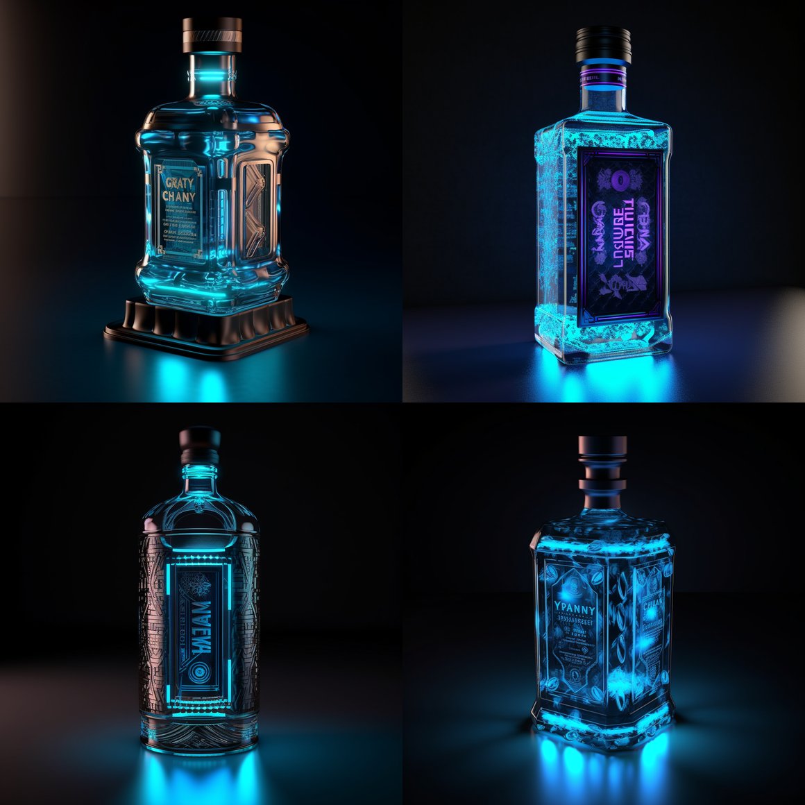 Midnight Blue: A 3D Journey with Retro Gin Bottle