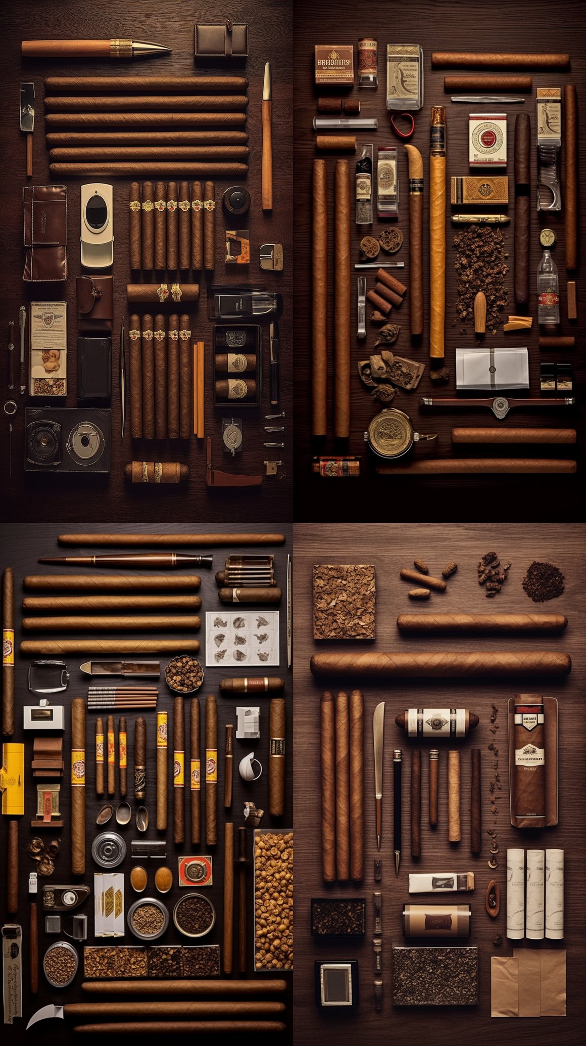 Cigar Artistry: Knolling Perfection on Dark Wood