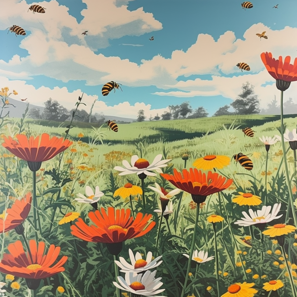 Summer Serenade: Mid Century Meadow Bees Poster
