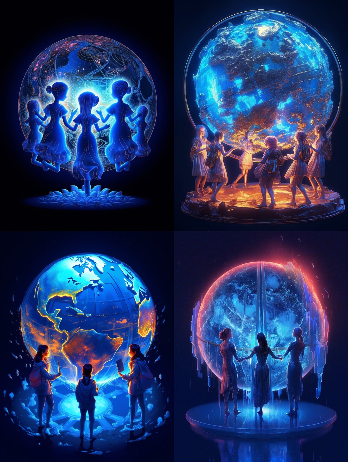 Neon Blue Planet Ritual in Vivid Darkness