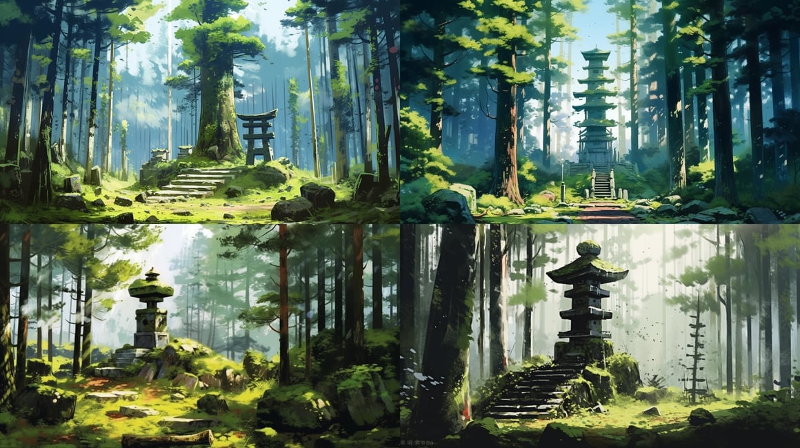 Summer Tranquility: A Mossy Shrine Amidst the Pines