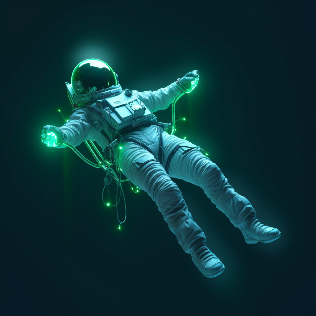 Neon Lifeline: Astronaut's Descent into the Cosmic Abyss