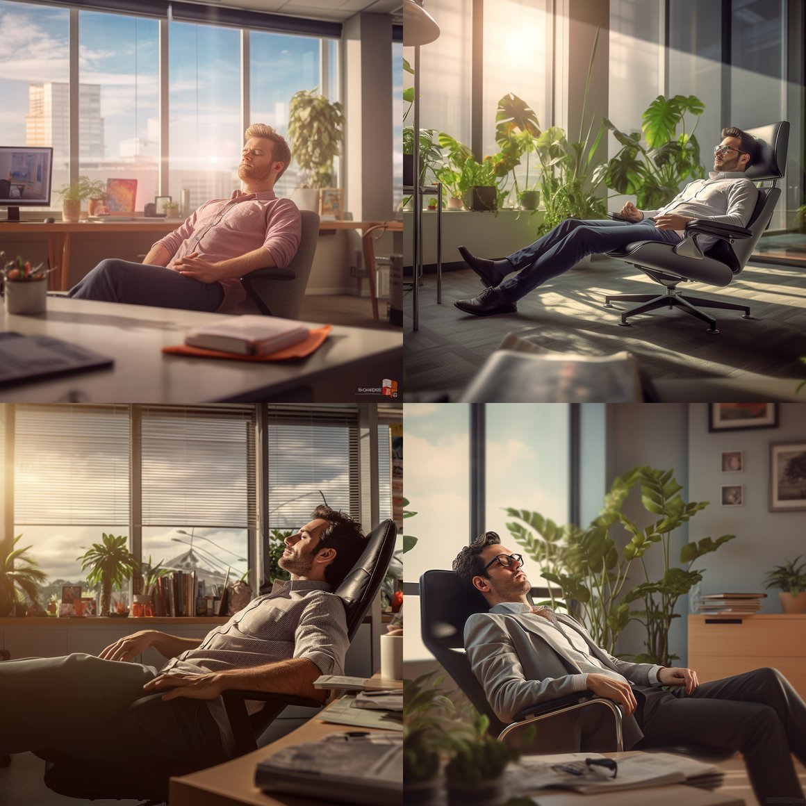Midday Serenity: Man in Tranquil Office Setting
