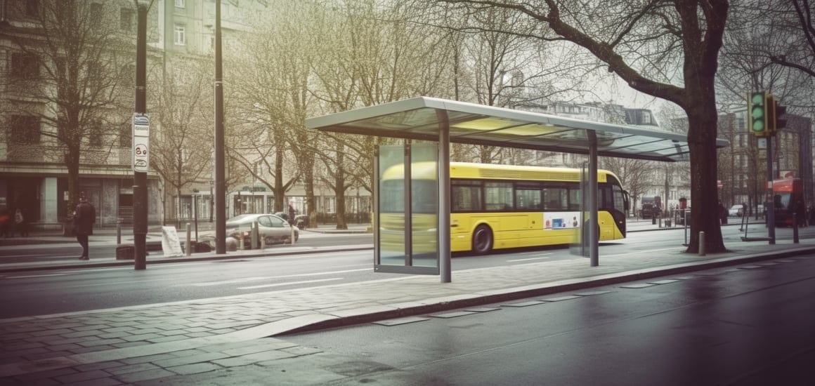 City Bus Stop Vignette: Midday Scene with Elderly Man