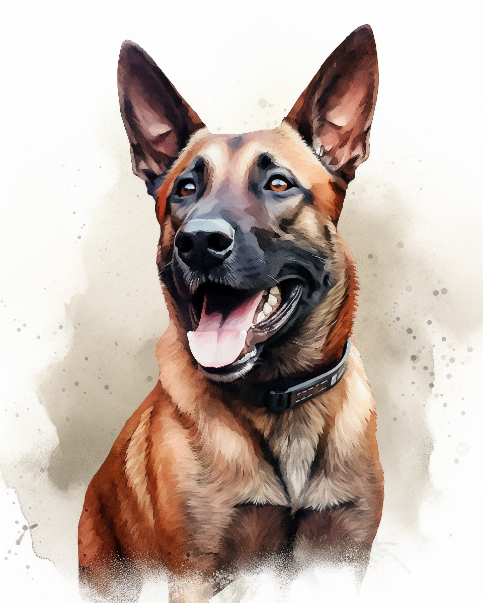Happy Belgian Malinois Mid-Journey Portrait in Vibrant Watercolors