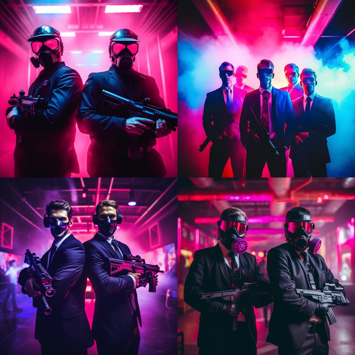 Neon Nights: Tuxedo Airsoft Mid-journey Madness