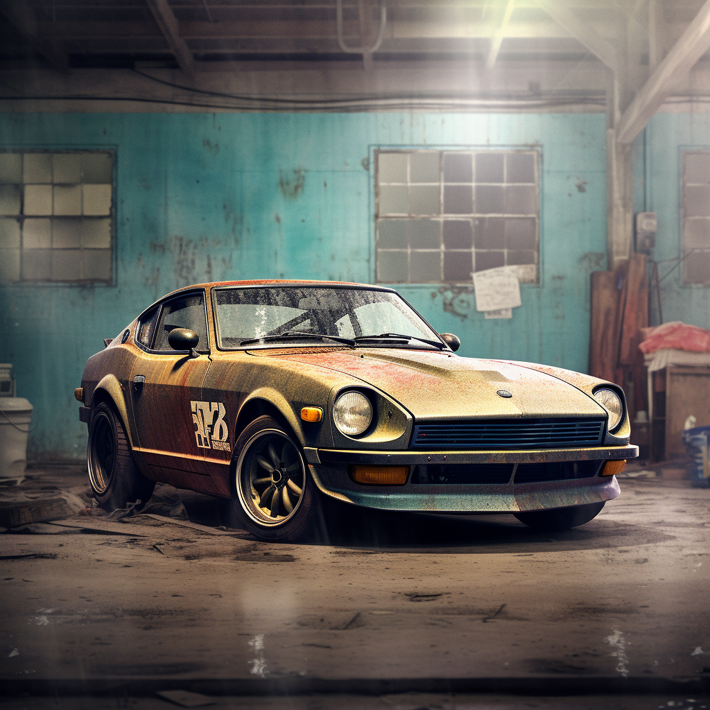 Retro 90s Nissan 280Z Mechanic Workshop Poster Design