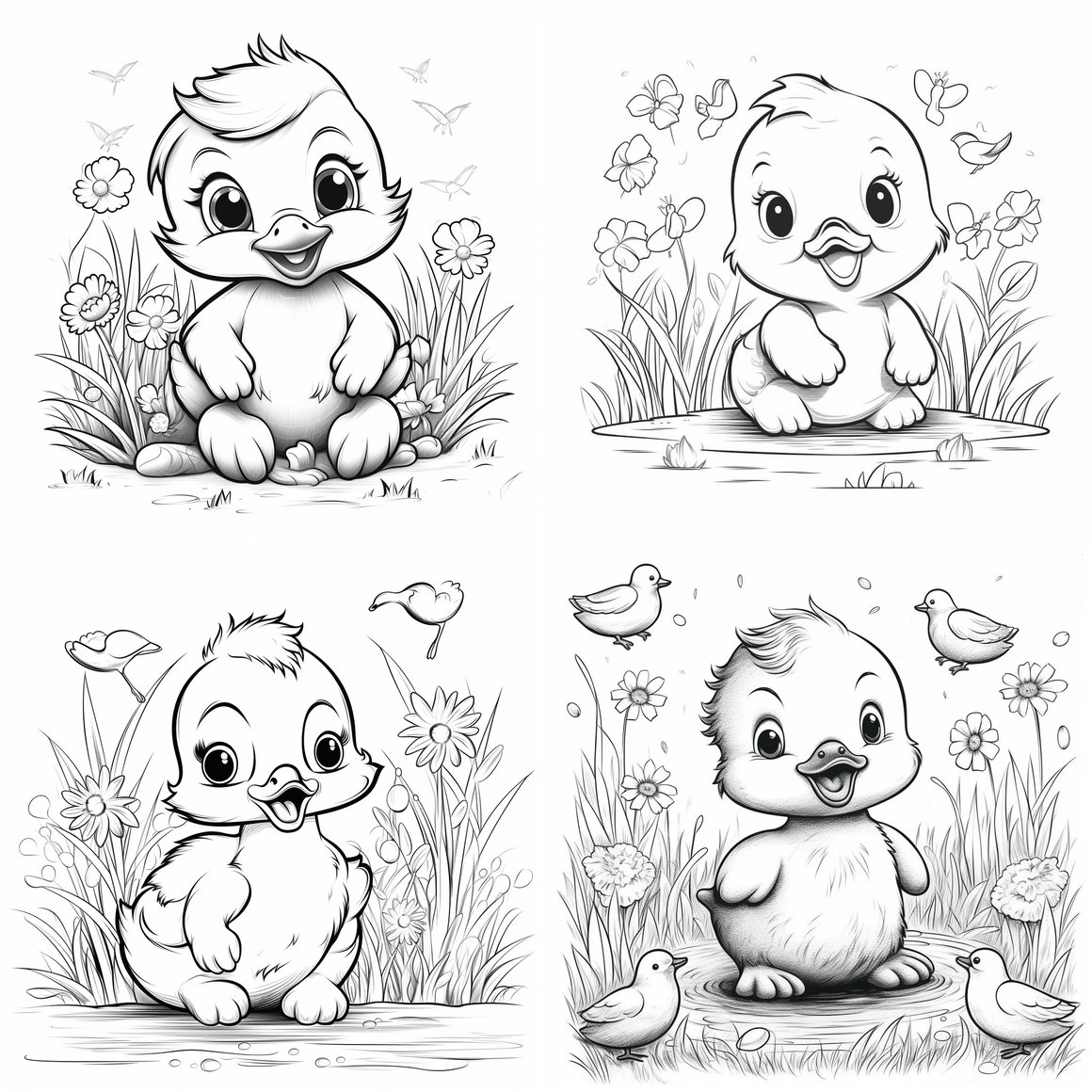Happy Baby Duck Cartoon Coloring Page