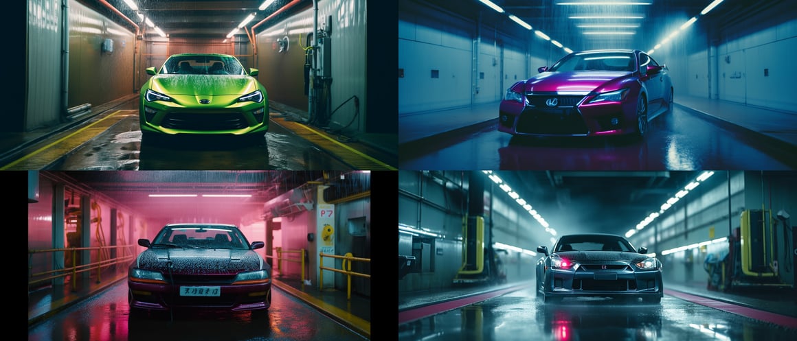 Neon Nights: A Mid-Journey Carwash Photo Series