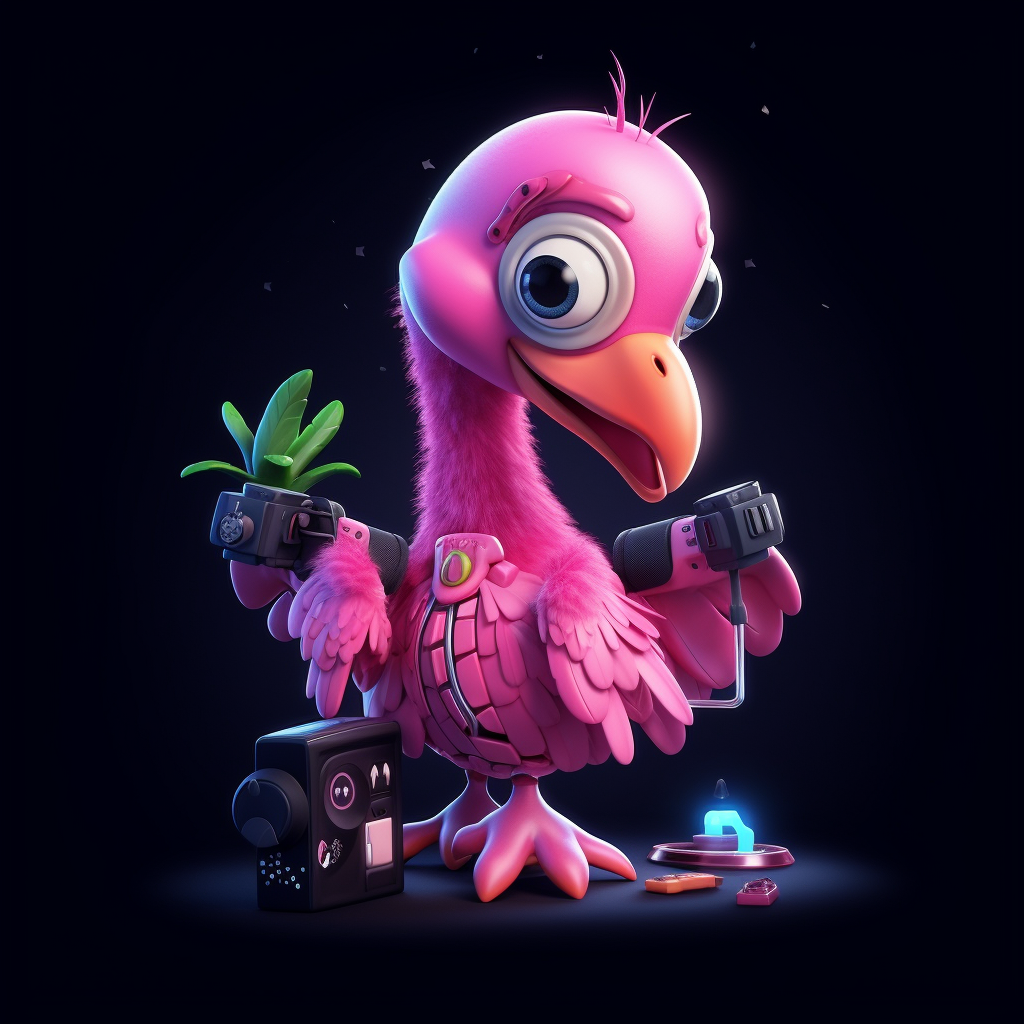 Midnight Gaming Session: Cute Flamingo Robot 3D Logo