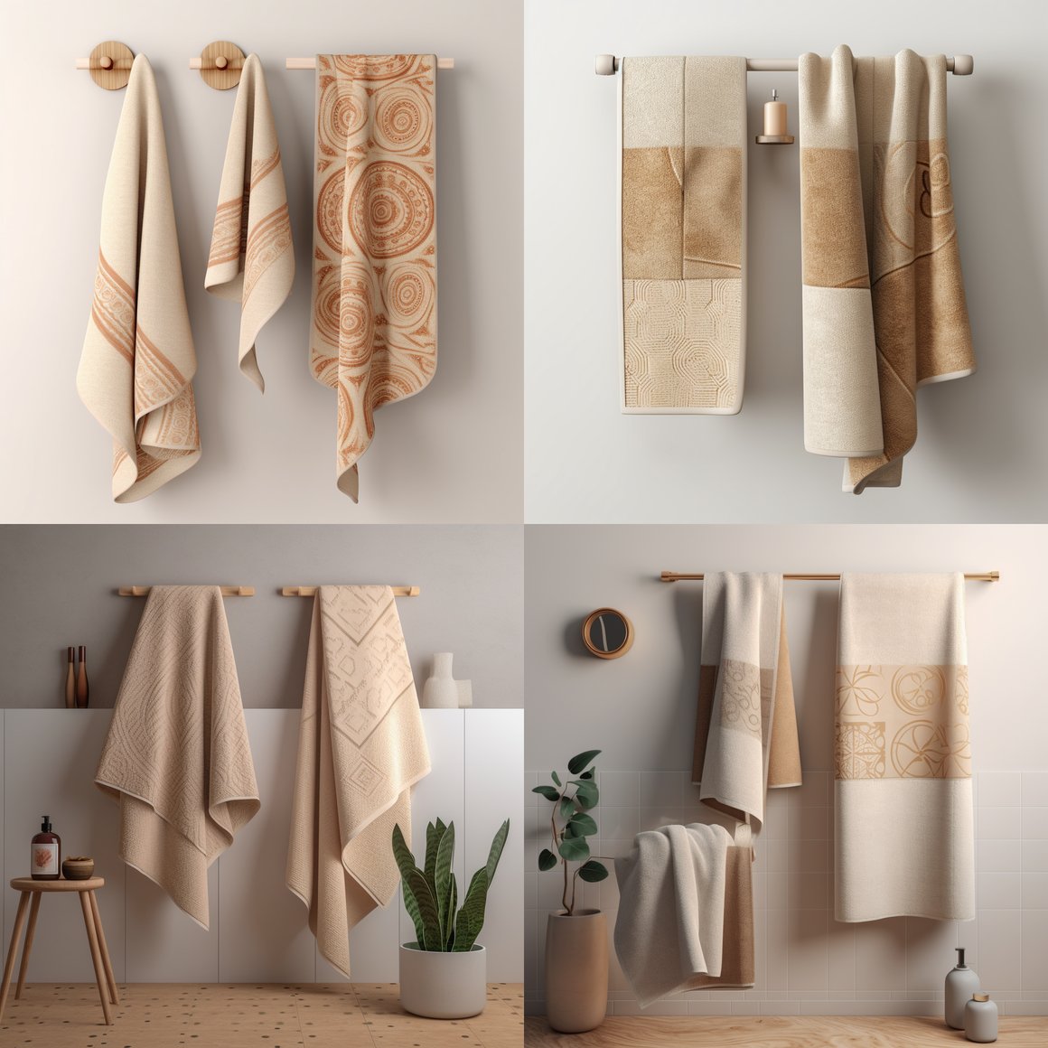Reversible Biege Patterned Bathroom Towel Set