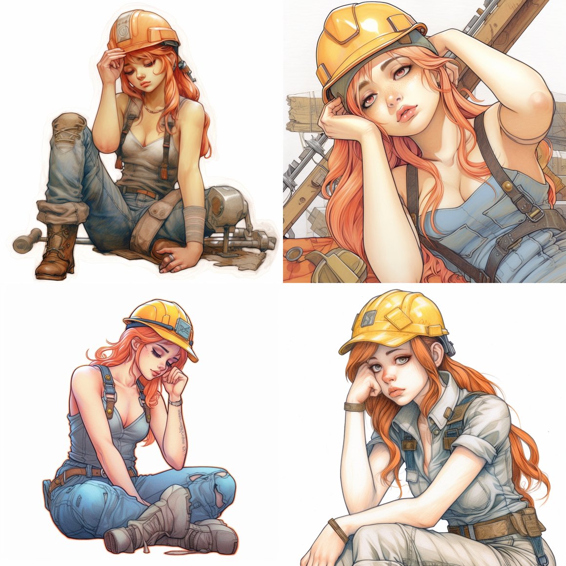 Detailed Illustration of Anime Construction Pin-up Girl