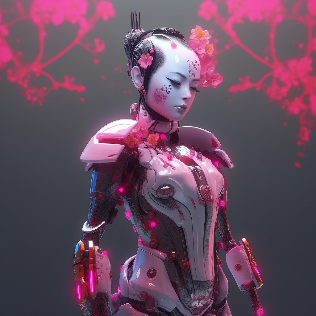 Neon Geisha Cyborg in Mid-Journey