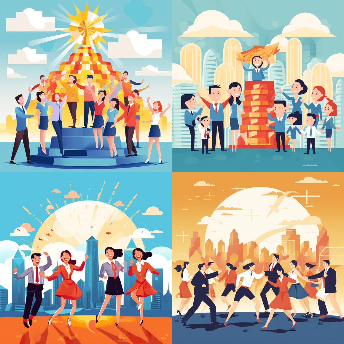 Chinese Business Colleagues' Outdoor Game Illustration