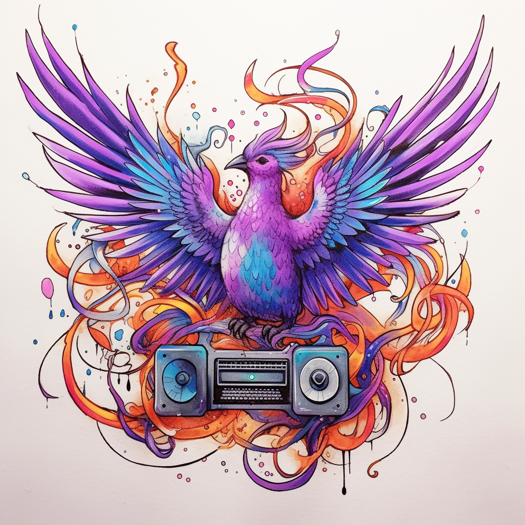 Retro Resurgence: Phoenix Melody Tattoo Design